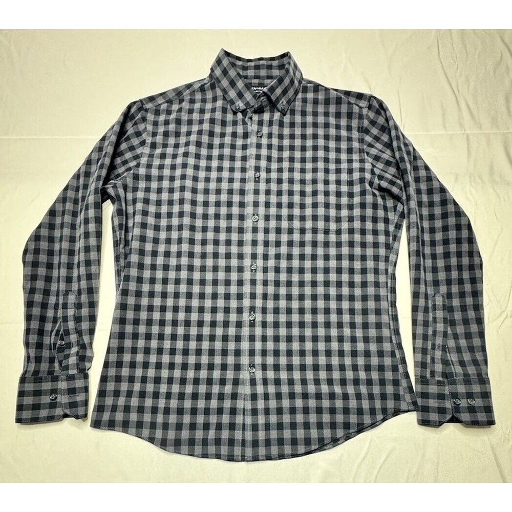 Mizzen+Main Men's Navy Blue Check Trim Fit Button Up Flannel Shirt - Size M